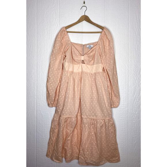 WE ARE KINDRED 'Isabella' Pink Cotton Swiss Dot Bustier Midi Dress US 8 - Picture 8 of 9